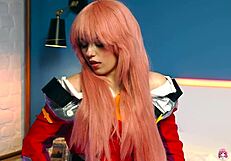 Anime Girl Rihanna Black Cums Hard with Pink Toy