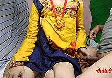 Hot Indian babe sex in threesome, fucking in a yellow salwar