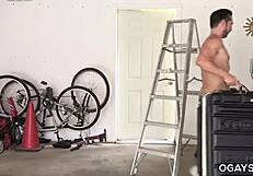 gay twink enjoys deepthroat and anal in garage