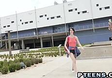 young woman connects with older man in intimate position on the floor