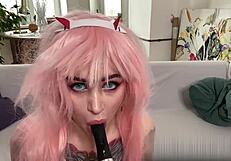 Cosplay Darling has a nice little squirt using vibrator play for the Franxx 02 cosplay