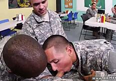 Gay army men making out in Gay Iranian Old Man movie have naked threesome