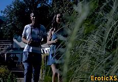 Flat chested babe feels intense pleasure getting smashed in the garage