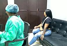 Gynecologist's horny pussy licking during routine checkup