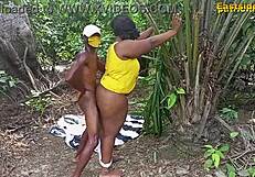 Ebony babe gets fucked outdoors and fat and horny