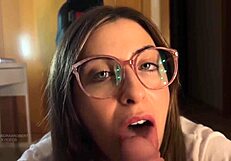 glasses girl gets wild with cumshot