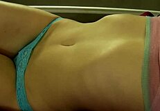 brunette fifi foxx indulging in belly button fetish with voyeur watching.