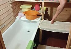 Intensely fucked petite blonde bath attendant, making her swallow cum