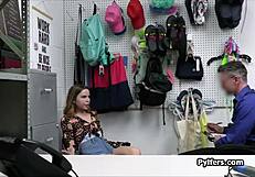 Teen slut steals makeup and gives blowjob to officer in office