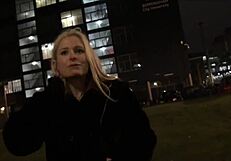 Blonde british babe flashes tits downtown at night