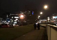 Blonde british babe flashes tits downtown at night