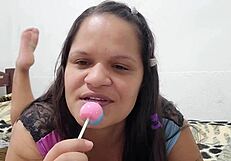 is this latina amateur's big pussy like a lollipop for masturbation?