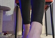 Dirty slut in black leggings fondles her fingers in the shower!