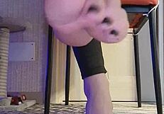 Dirty slut in black leggings fondles her fingers in the shower!