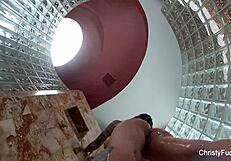 Christy Mack's backstage shower fun, nude and wet