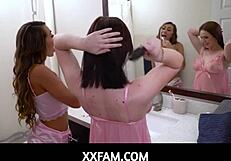 Sneaky boy fucks girlfriend Gracie Gates and stepsis Mackenzie Mace with Peter Green