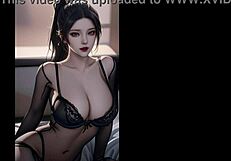 AI animation goddess Posey flaunts big tits in connected black silk