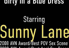 Sunny Lane rips clothes to dildo fuck her tight shaved snatch