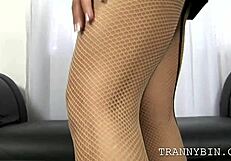 Blonde Tranny Rips Stockings Off For Sex!
