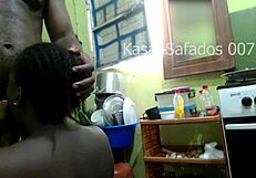 detailed blowjob on big cock in kitchen with big ass