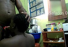 detailed blowjob on big cock in kitchen with big ass