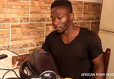 TV repair involves intense anal sex betweek handyman and client in African porn