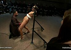 Little Brunette Slave Overwhelmed By Public Group Fucking