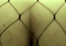 Chubby BBW rides dildo in fishnets