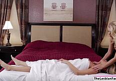 Jessa Rhodes rides her busty blonde masseuse while sucking and tribbing passionately.