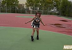 Cheerleader fucks on the street and swallows semen