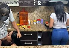 Sexy stepmothers show off their body in bikinis and present their asses to their pervy stepson for his satisfaction