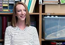 Petite Redhead Caught Stealing, Gets Blowjob From Mall Cop