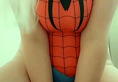 Riding my big dildo with shaved pussy