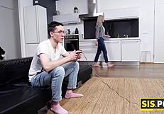 Blonde nerd teen gets intensely fucked by stepbrother, creampie reality unleashed