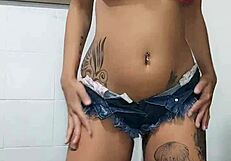 Exclamatory-Provocative Bia Morena in Tight Jeans Shorts Fingering Her Ass Wow!