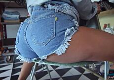 Big Booty Ebony Babe Harley Dean Strips Solo in Jeans for Playboy with Big Tits