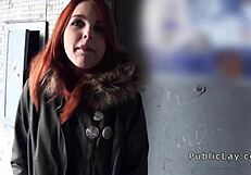 Bold Spanish Redhead Flashes Tits Publicly