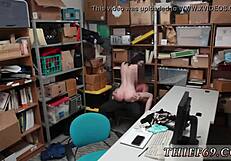 teenage ebony girl masturbates and squirts, then gets punished by police in garage