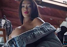 Big Booty Ebony Babe Harley Dean Strips Solo in Jeans for Playboy with Big Tits
