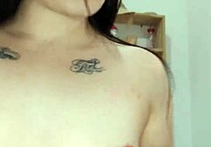 Naughty brunette plays with lollipop in wet dripping pussy