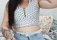 Naughty brunette plays with lollipop in wet dripping pussy