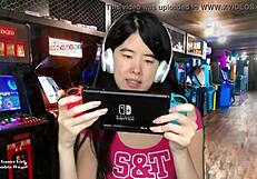 chinese gamer girl strips topless for fun in public