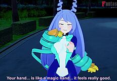 Nejire Hado Masturbates With Big Tits Bent Over In Park