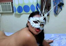 Two Latinas make love lesbian style using dildos and frillarious lingerie
