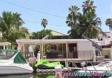 she's an amateur teen getting drilled outdoor at the party