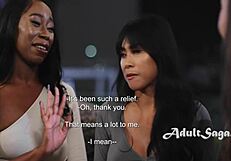 Discussing throuple lifestyle lesbian relationship involving interracial couples in snowy settings