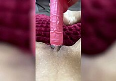 close up solo masturbation with pink dildo and vibrator