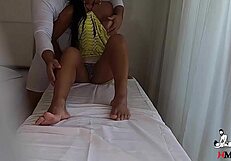 Affair wife in scanty dress fakes pleasure whilst on her mobile phone and massaging her c** in tantric manner