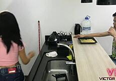 Young maid sucks big cock eagerly