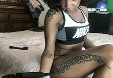 African American wife newbie gushing on cam